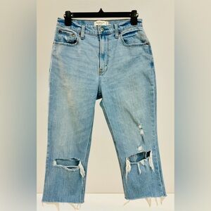 Abercrombie & Fitch Distressed Cropped Blue Jeans, The Ankle Straight Ultra HR,6